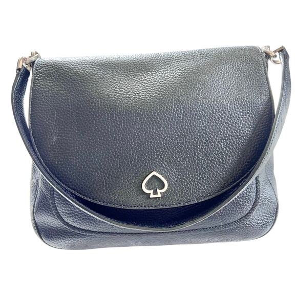 Kate Spade Kailee Leather Flap Shoulder Bag Pebbled Black Purse Used - Picture 1 of 16